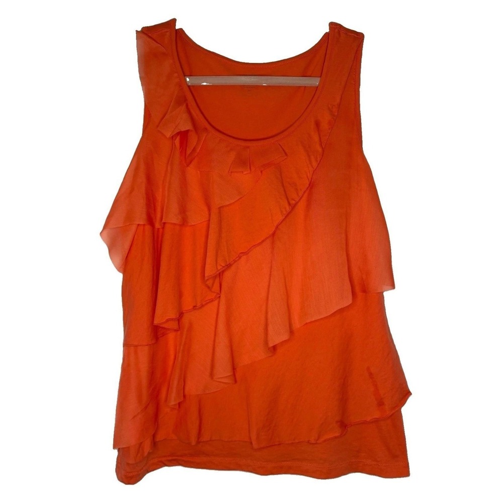 Ann Taylor LOFT Tank Top Women M Orange Ruffle Tiered Sleeveless Scoop Neck